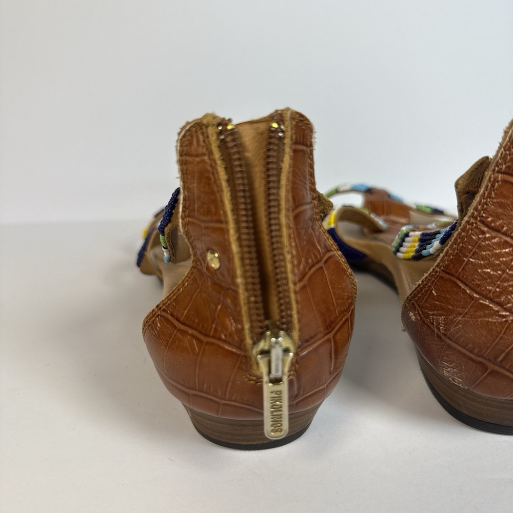 PIKOLINOS 39 / 8.5-9 Alcudias Maasai Hand Beaded Back Zip Leather Flat Sandals - Picture 5 of 12